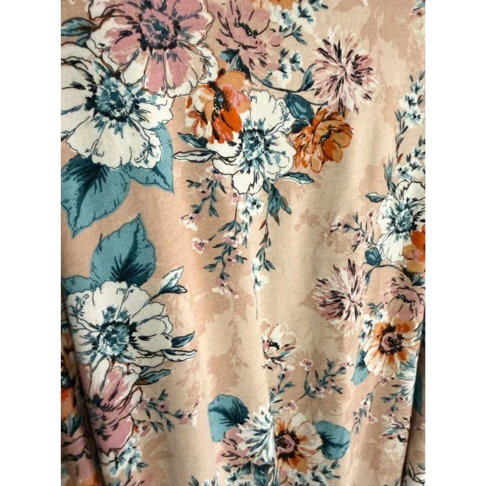 Vera Bradley Pink Floral Cotton Stretch Wrap Tie Lounge Robe Size L XL